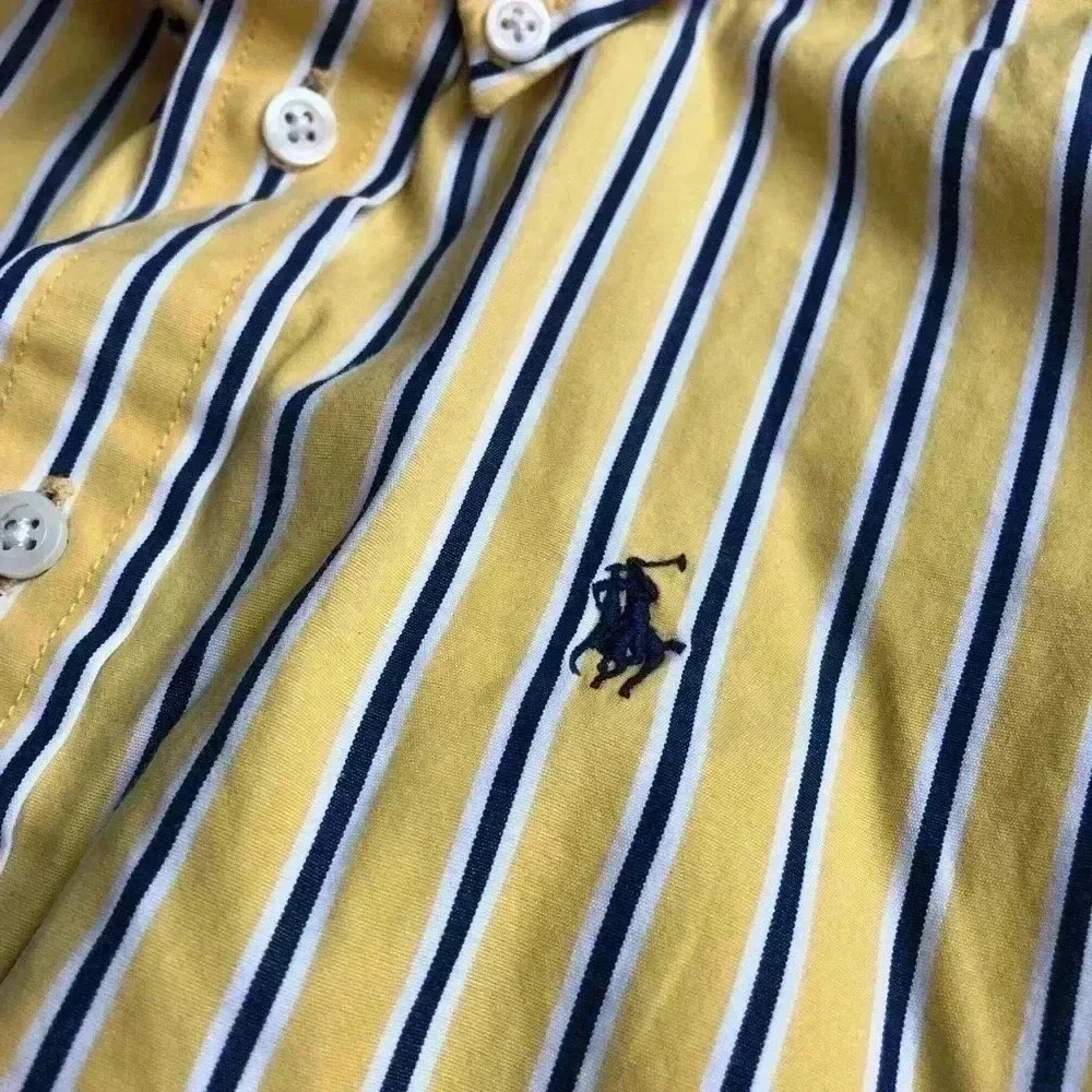 Ralph Lauren Boys 5 Yellow Button-Down w/Blue White Vertical Stripes - EUC!!